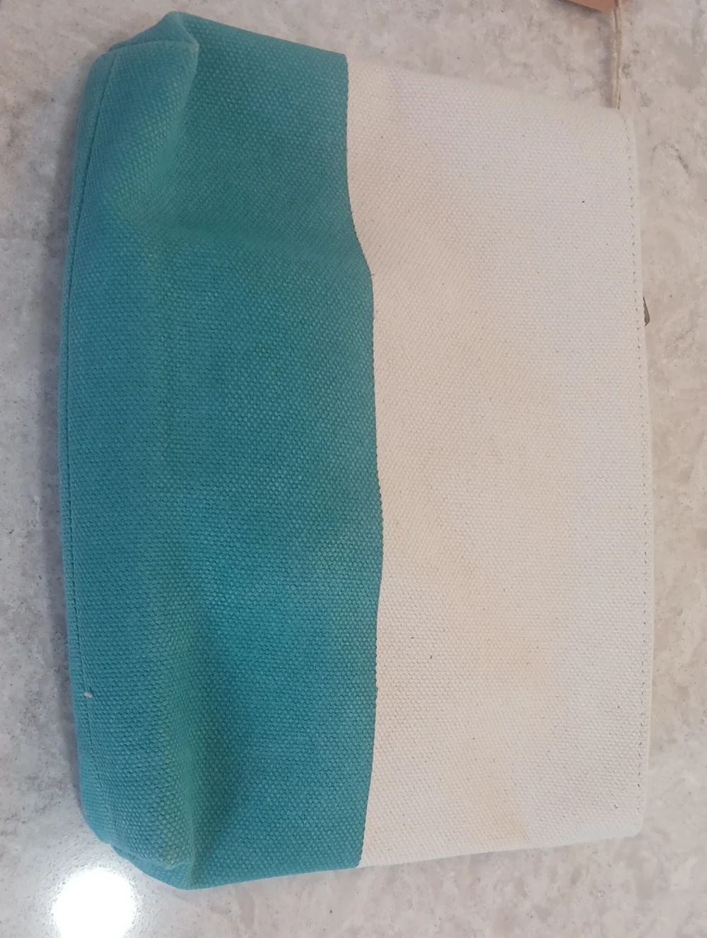 Teal and Cream Canvas Cosmetic Pouch